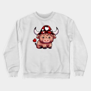 Cute Valentine's Highland Cow with Love Hat Crewneck Sweatshirt